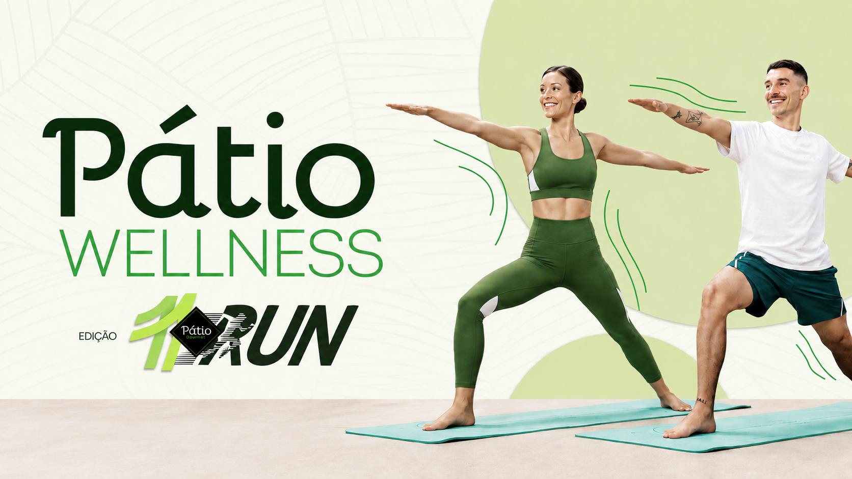 Pátio Wellness — edição Pátio Run: dois praticantes em pose de guerreiro